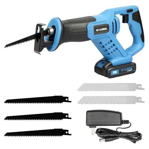 Reciprocating Saw, 20V Cordless Reciprocating Saw with 2.0Ah Battery and Fast Charger, 0-3000RPM, Tool-Free Blade Change, 5Pcs Blades for Wood, Soft Metal, PVC Pipe Cutting