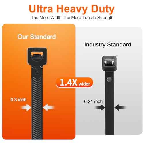 Zip Ties Heavy Duty 12 inch£¬V-Shaped Toothed Double Sided With 200 LBS Tensile Strength Cable Ties £¬Extra Large Wire Ties Adjustable Nylon Tie Wraps for Indoor Outdoor Patented Design£¨400 Pack Black£©