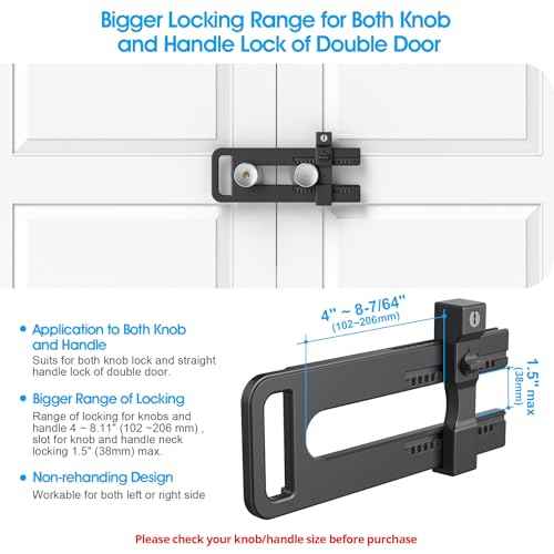 AST Double Door Lockout Device, French Door Reinforcement Lock with 3 Keys, Lockout to Double Door Knobset and Handleset, Childproof Door Lock, Premium Version (Matte Black with Keyed Differ)