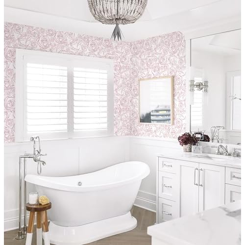 Safiyya 118'' ¡¿ 17.3'' Pink Floral Wallpaper Peel and Stick Pink and White Rose Contact Paper Removable Wall Paper Boho Wallpaper for Bedroom