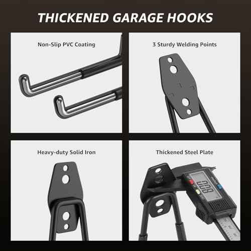 8 Pack 5.2x5.1 Inch U Garage Hooks,Utility Steel Heavy Duty Wall Mount Hangers,with Anti-Slip Coating,for Hanging Bike,Ladder,Ropes,Bulk Items,Power,Yard and Garden Tools