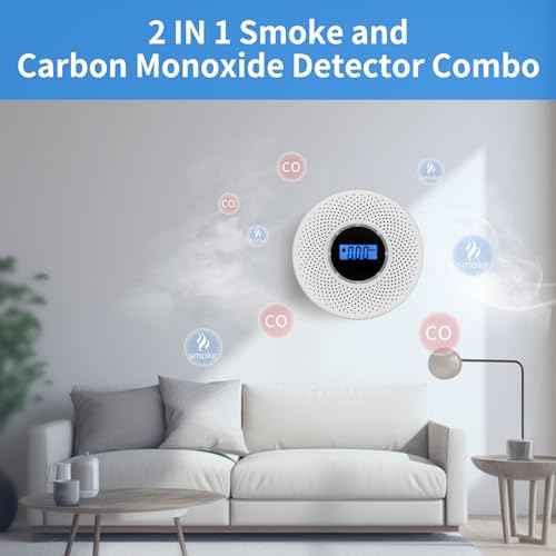 Smoke Detector Carbon Monoxide Detector Combo with Digital Display and Sound Light Alarm, 2-in-1 Smoke & CO Alarm with Battery Operated for Home, Travel or RV