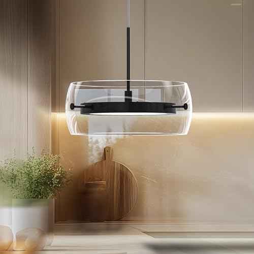 Pendant Lights Kitchen Island Dual-Sided LED Lighting, Adjustable Hanging Length,Clear Glass Shade, Dimmable, Modern Ceiling Light Fixture for Dining Room, Bar, Living Room, Matte Black