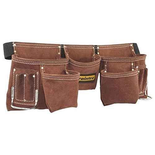 Graintex 11 Pocket Professional Suede Leather Tool Belt, Tool Bag Coffee Brown Color, 2¡± Webbing Belt, 2 Hammer Holders, Construction Tools, Carpenter Tools, Roofing Tools, Drywall Tools - DS2966
