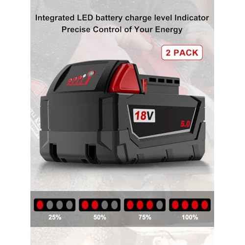 5.0AH Battery 18V Compatible with Milwaukee M18 48-11-1850, 2 Pack Compatible with All Power 18V Mil Waukee Power+ Tools Lithium Ion Battery 48-11-1852