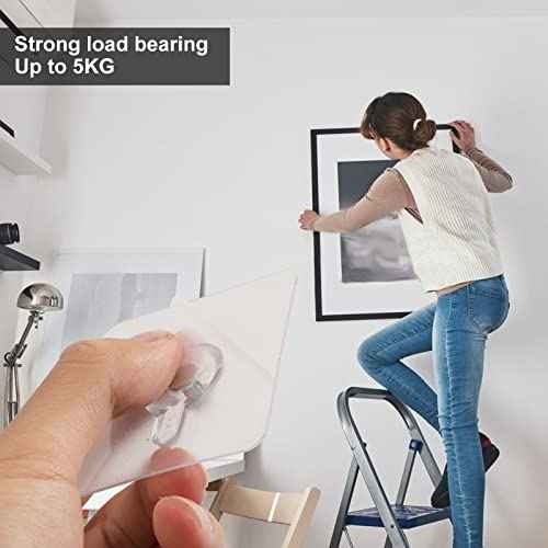 OOTSR 12-Set Adhesive Screws Stickers for Picture Frame, Wall Mount Hanging Nails Straight Hooks for Kitchen Shower Room Tile Wall, No-Trace Transparent Sticker, Detachable and Removable