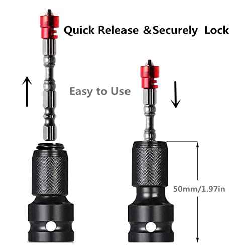 2 Pcs Drill Socket Adapter - 1/2 Inch Square Drive to 1/4 Inch Hex Shank Impact Wrench Adapter with Quick Release Chuck Converter for Impact Ratchet Wrench and Screwdriver Bit Holding Socket