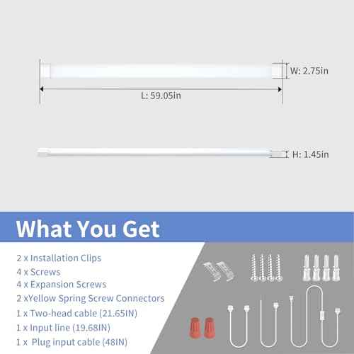 Airand LED Ceiling Light Fixture with Plug, 5FT Triproof LED Tube Lights 45W Linkable Closet Light for Workbench Kitchen Basement Garage Corridor Bathroom Office Overhead Lighting with Plug in Cord