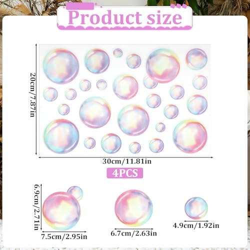 4 Sheets Bubble Wall Decals Under The Sea Birthday Party Decor Ocean Bathroom Sticker Colour Bubble Ocean Background for Laundry Room Bedroom Living Room Wall Mermaid Shower Theme Party