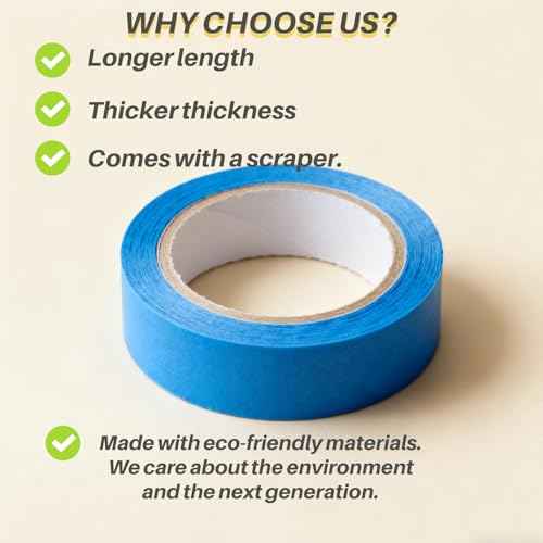 Painters Tape 2 Inch Wide with Bonus Scraper Tool Included, Blue Tape, Masking Tape, Paint Tape for Multi-Purpose, Painting, Painter's, (109yd =0.98IN*25yd*4),No Residue, Easy Removal