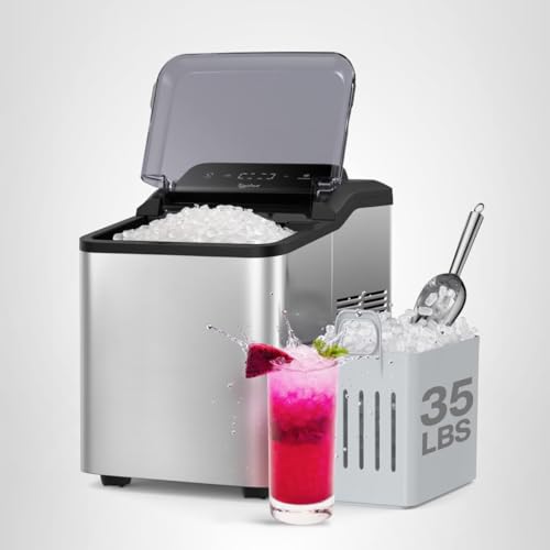 Typhur Fast Nugget Ice Maker Countertop with Self-Cleaning Pump, 35lbs/24H Crushed Pebble Ice Machine with Pellet Ice, 8 Packs Cleaner, Dual Ice Scoops for Home, Kitchen, Party, RV, Stainless Steel