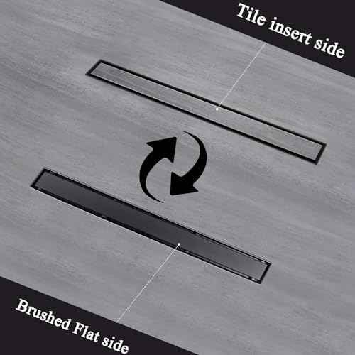 30-Inch Linear Shower Drain with Tile Insert Matte Black Cover, Rectangle Floor Drain Brushed 304 Stainless Steel Including Hair Strainer