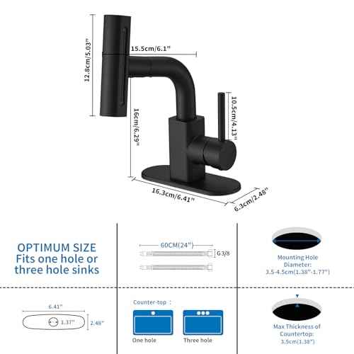 RUMOSE Matte Black Bathroom Faucets with 4 Mode Pull Down Sprayer Single Handle Waterfall 360¡ÆRotatable Bath Sink Faucet with Pop Up Drain 1 or 3 Hole Pull Out Bar Vanity Faucet with Deck Plate