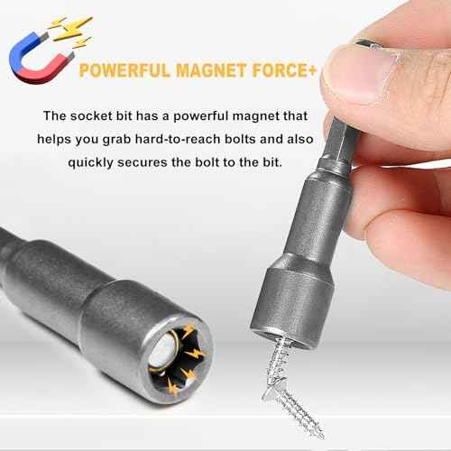 Auniwaig Magnetic Nut Setter Driver Drill Bit Set 1/4" Hex Shank to 1/4" Hex Socket Power Nut Driver Bits, 65mm Long, 10pcs