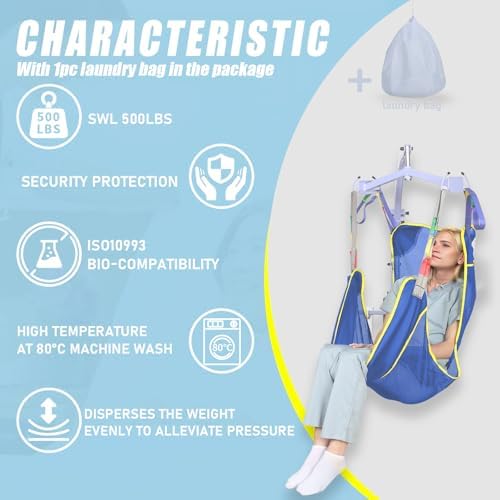 500lbs Mesh Full Body Sling for Lift - Patient Transfer Sling with Wide Pads for Elderly & Disabled,Compatible and Multi-Scene Transfer