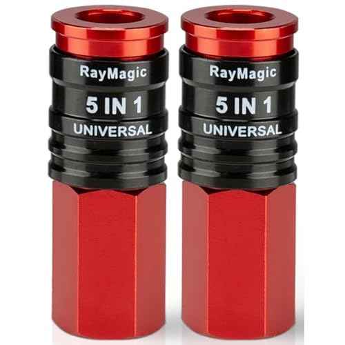 RayMagic 5IN1 Universal Quick Industrial Air Coupler, Air Hose Fittings, 1/4" Female NPT, Quick Connect Air Compressor Accessories, Air Compressor Fittings, 2 PCS RED