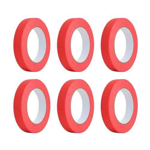 Masking Tape, 0.6 Inch/15 mm, 13 Yards, 6 Rolls, Red, Painters Tape, Arts & Crafts Tape for DIY, Decorative, Drafting Craft Tape, Gift Wrapping, Total 255 Feet & 78 M