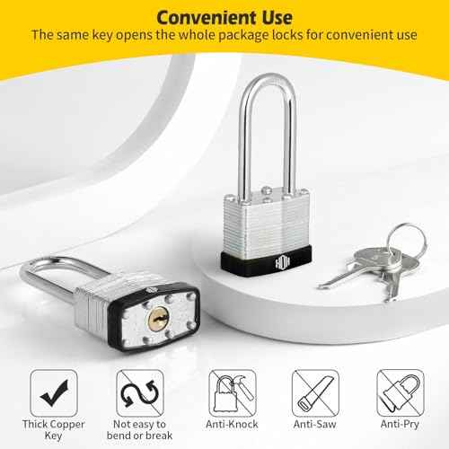 HOX Keyed-Alike Padlocks w/ 2¡± Long Hardened Shackle, 1-9/16¡± Wide Body, 6-Pack Shackle Padlock for Hasp Latch, Shed, Fence, Storage Locker