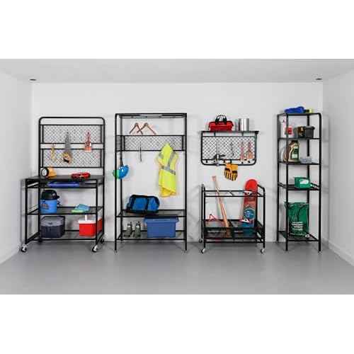 Honey-Can-Do Reversible Garage Wall Grid Shelf With Hooks, Black SHF-09837 Black