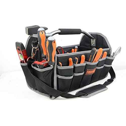 16"Open Tool Tote Collapsible bag with Shoulder Strap Portable Waterproof Tool Organizer Made Oxford Cloth with Suitable for Electrician, Carpenter