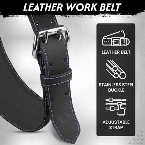ABRIX Leather Tool Belt for Men ? Heavy Duty 28 Pocket Tool Belts with Padded Foam, Adjustable (Fits 30" to 50"), Maroon (Chocolate, Extra Large) (Black, Extra Large) (Black)