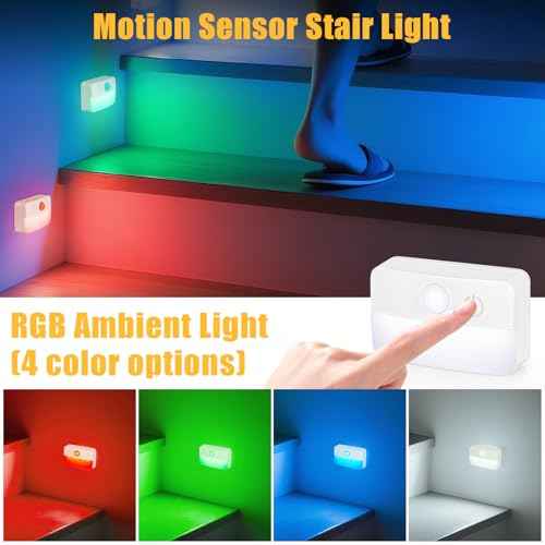 16 Pack Motion Sensor Stair Lights for Indoor, Wireless RGB Battery Operated Night Light, Led Stick On Hallway Closet Under Cabinet Stairway Automatic Lamp for Bedroom Kitchen Bathroom