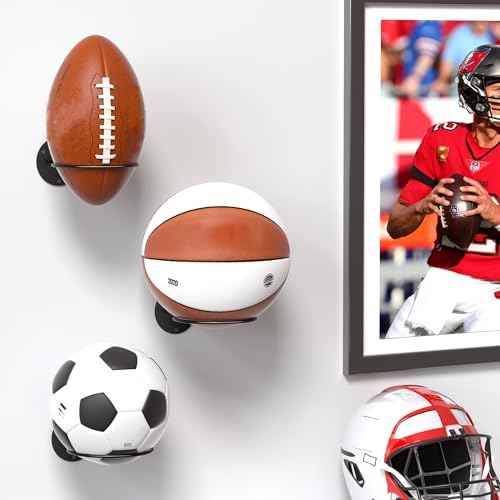 Ball Storage Holder Wall Mount: Black Room Decor for Basketball, Rugby, Soccer, Football, Baseball Display Rack - Boys Sports Accessories Organizer