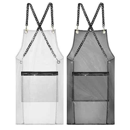 Xtinmee 2 Pcs Clear Apron Transparent for Hair Stylist Waterproof Hair Salon Work Apron with Pocket for Barber Nail