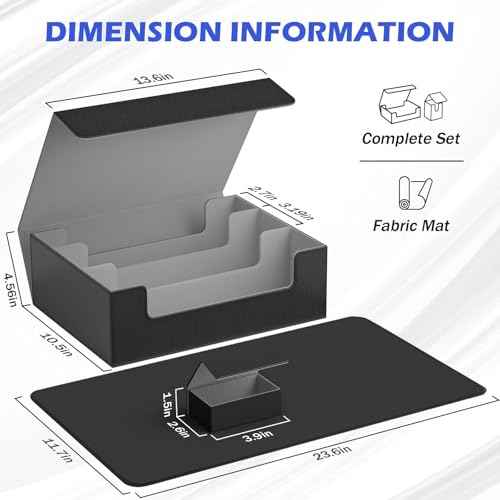 Card Storage Box 3000+ MTG Deck Box with Game Mat and 8 Divider Tabs, 3 Row Commander Trading Card Cases with Dice Tray, Commander Deck Case for TCG, CCG, YuGiOh and Sport Card (Black & Grey)