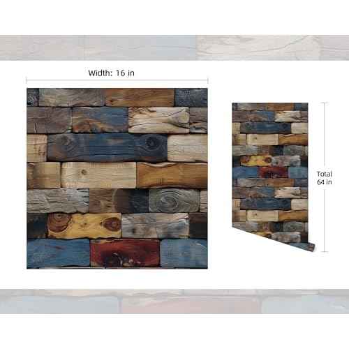 FLFK Faux Wood Bricks Wallpaper,Peel and Stick Wood Grain Wall Mural for Living Room, Bedroom, Kitchen, Office, Apartment Decor 16"x64"