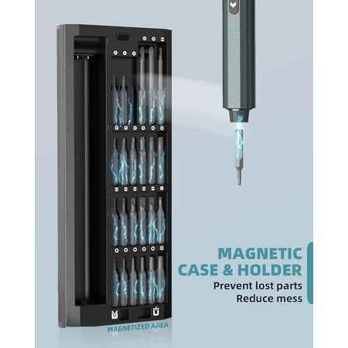 Mini Electric Screwdriver with Display, Precision Electric Screwdriver with 5 Torque Settings, 48pcs S2 Magnetic Bits, LED Light,Electric Screwdriver Cordless for Electronics Phone Camera Laptop Watch