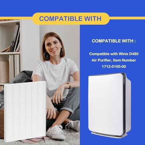 4-Pack D480 True HEPA D4 Replacement Filters Compatible with Winix D480 Air Cleaner Purifier, Item Number 1712-0100-00, Filter D4