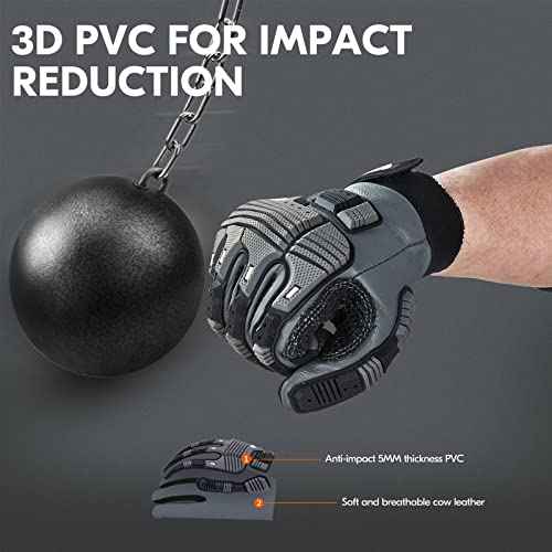 Vgo...¡¦1Pair Leather Heavy Duty Work Gloves,Mechanics Gloves,Water Resistant,Impact Resistant,Anti-Vibration(CA7722WR)
