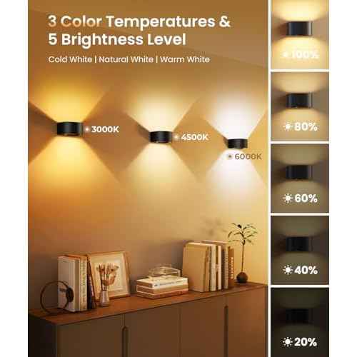 FULEN 4 Pack Motion Sensor Wall Lamp with Remote Control 3 Colors Wireless Wall Light LED Indoor Up and Down Wall Sconce 5000mAh Rechargeable Battery Powered Wall Lamps Brightness Adjustable,Black