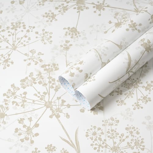Safiyya Peel and Stick Wallpaper Floral Contact Paper 78.7" x 17.3" White and Beige Wall Paper Modern Neutral Self Adhesive Removable Wallpaper for Bedroom Bathroom Vinyl Rolls