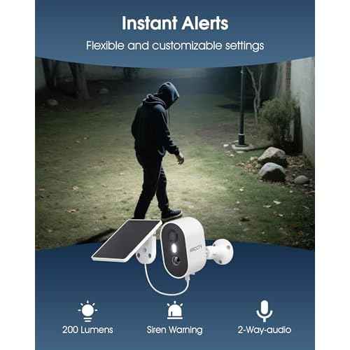 Security Camera Wireless Outdoor, 4MP Recharge Battery Powered WiFi Camera with Solar Panel, Motion Detection, Color Night Vision, 2-Way-Audio, 2.4G/5G Dual Band WiFi
