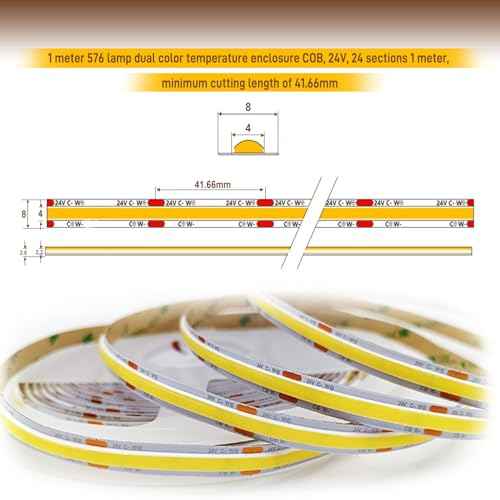 COB LED Strip Light,CCT Dimmable Strips Light,2700K-6500K,24ft/7.5m,8mm Wide,CRI90+ 24V LED Strips Kit with Bluetooth APP Control/Music Mode,for Bedroom,Kitchen,DIY Lighting