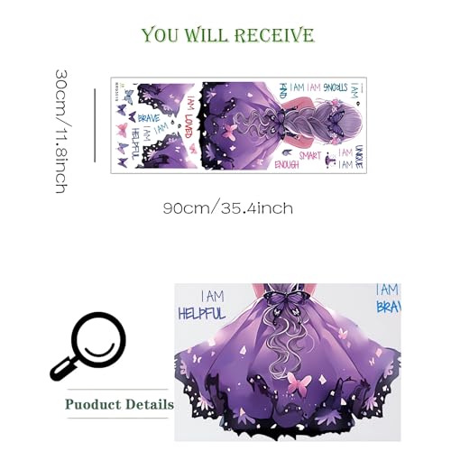 Purple Ponytail Girl Inspirational Wall Stickers, sacinora Motivational Lettering Quotes DIY Butterfly Wall Decals Removable Vinyl Peel and Stick for Kids Baby Nursery Bedroom Playroom Art Decoration