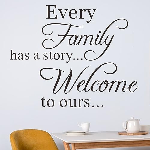 Every Family Has a Story Welcome to Ours Quote Wall Decal, Family Letter Wall Stickers Vinyl Positive Wall Saying Wallpaper Home Decor Art Mural for Living Room Bedroom