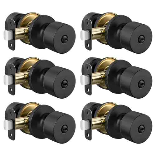 Haidms Matte Black Door Knobs Interior, Bedroom Door Knobs & Bathroom Privacy, Black Round Interior Door Knob 6 Pack