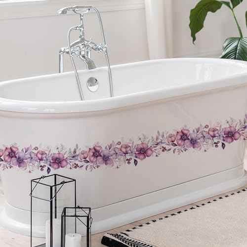 Romantic Purple-Pink Flower Vine Wall Stickers, sacinora Botanical Floral Art Peony Rose Daisy Wall Decals Removable Vinyl Peel and Stick for Living Room Bedroom Bathroom Kitchen Decoration