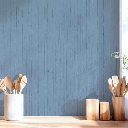Grasscloth Peel and Stick Wallpaper Grey Blue 15.74" X 118.11" Fabric Textured Self-Adhesive Contact Paper Removable Vinyl Wall Paper Grass Cloth Linen Wallpapers for Bathroom Bedroom Cabinets Desk