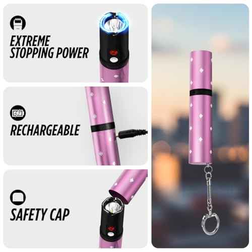 Electra Lipstick Mini Stun Gun for Women Self Defense, Discreet and Powerful Stun Gun Keychain with Flashlight, Maximum Voltage, Recharcheable Battery by Guard Dog Security