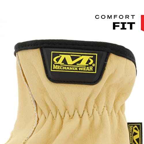 Mechanix Wear Leather Cow Driver - Breathable Leather Driver Gloves for Hand Safety - Elastic Cuff - Comfortable Fit - Water Resistant - Tan - Large