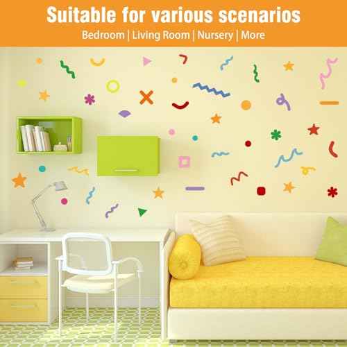 JIABEIUS Colorful Sprinkle Confetti Wall Stickers, Peel and Stick DIY Simple Line Graphics Wall Decals for Girls Bedroom, Nursery, Living Room, Playing Room