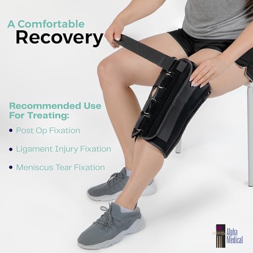 18” Long Adjustable Three Panel Orthopedic Knee Immobilizer – Supportive & Adjustable Side Panels – Knee Brace Stabilizer – Knee Immobilization L1830
