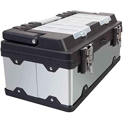 Torin 19-Inch Tool Box Storage Organizer Stainless Steel&Plastic Portable Toolbox with Long Handle and Removable Tray for Home Garage Workshop,A5519BB