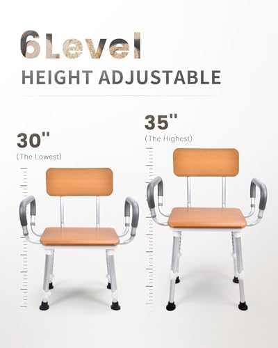 Sangohe Shower Chair for Inside Shower, Shower Chair with Wood Seat Board and Back, Height Adjustable Shower Chair for Elderly and Disabled, 400 lbs Heavy Duty Shower Seat for Seniors, 796D-A