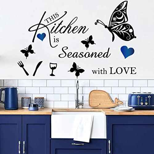 Kitchen Wall Decal Wall Arts Stickers Inspirational Wall Decals Quotes this Kitchen is Seasoned with Love Kitchen Wall Sign Home Decor Vinyl Wall Sticker for Kitchen Dining Room Home Restaurant Wall Decoration.
