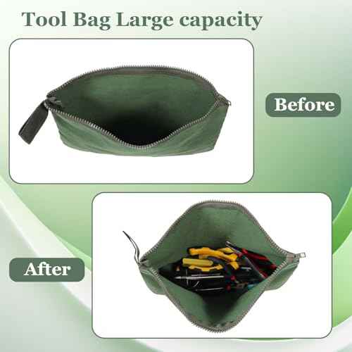 12 Pcs Canvas Tool Bag Pouch 16 oz Heavy Duty Zipper Pouch Bag 11.81 x 7.87 Inch Utility Multipurpose Tote Organizer with Dependable Zipper Storage Organizer for Tool Organization Army Green